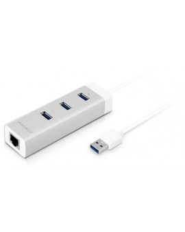 U3HUBGBA, Hub de 3 puertos USB 3.0 + adaptador Ethernet, plata